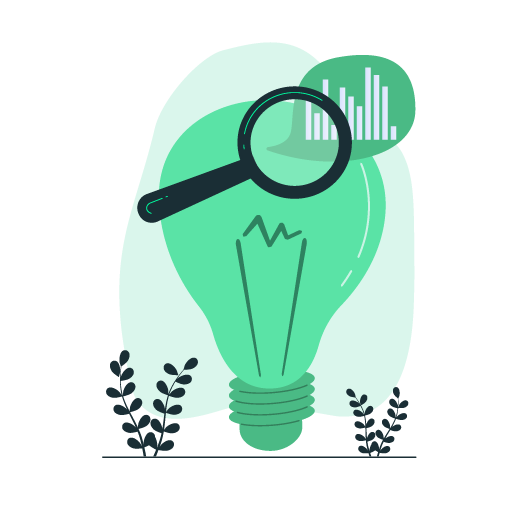 Illustration des accompagnement et audit avec une ampoule et un loupe