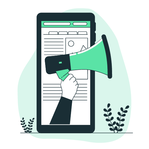 Icône de mégaphone sur écran de smartphone, illustrant une campagne publicitaire